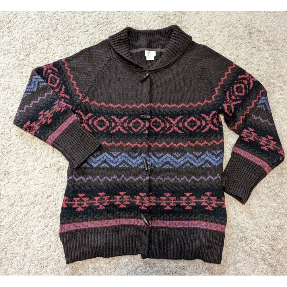 Alps Womens Sz S Wool Blend Knit Cardigan Sweater Nordic Southwest Toggle Button